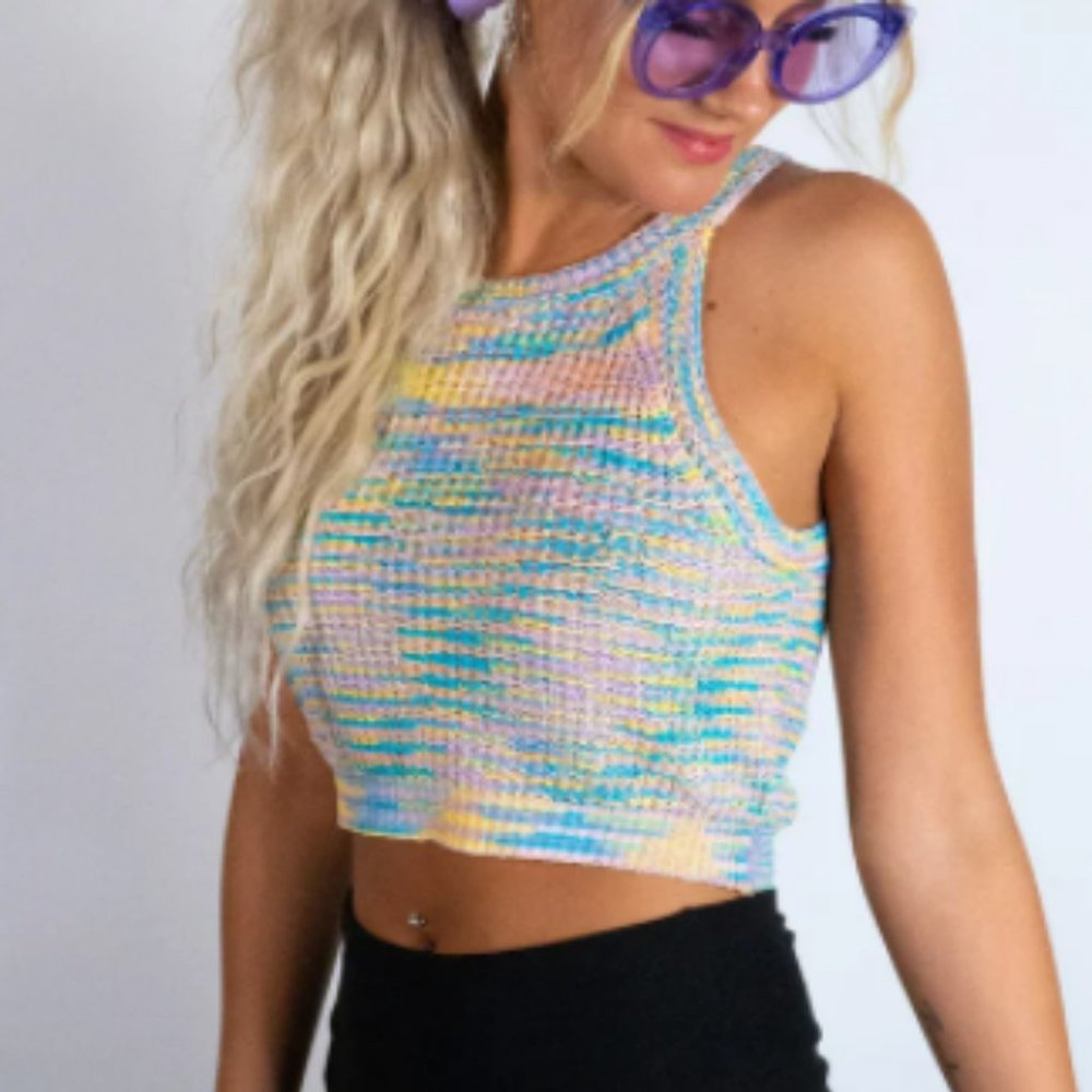 Pastel Rainbow Knit Halter Crop Top